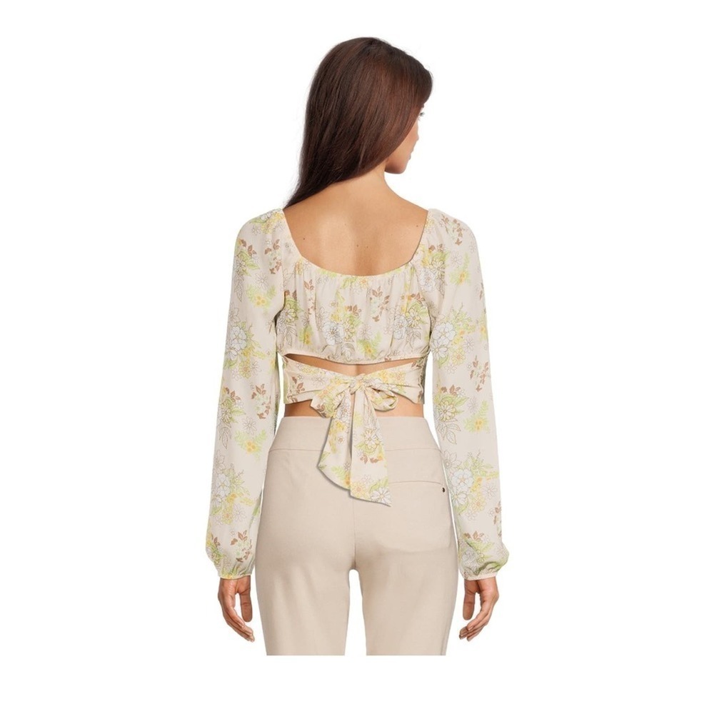 Madden NYC floral long sleeve sheer crop top with tie and built in bra XL - Picture 10 of 10